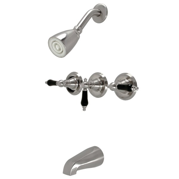 ThreeHandle Tub and Shower Faucet, Brushed Nickel